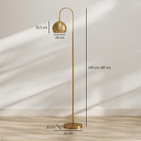 HOMCOM Lampadar modern 40W E27, înălțime reglabilă, abajur orientabil, întrerupător cu pedală, auriu(m-3)