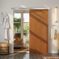 HOMCOM Porte Coulissante 90 x 210 cm Porte avec Kit de Quincaillerie Moderne Rail Silencieux Surface en PVC Imperméable Marron(m-12)