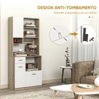 HOMCOM Armário de Cozinha Alto com 3 Portas, 9 Prateleiras, Gaveta e Prateleiras Ajustáveis, Estilo Moderno, 80x35x180 cm, Branco e Carvalho(m-7)