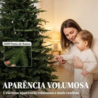 HOMCOM Árvore de Natal artificial 210 cm com 2080 Ramos Realistas Design Amplo e Ramos Articulados Verde(m-5)