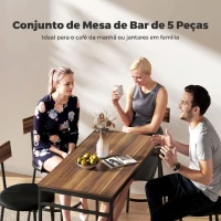 HOMCOM Conjunto de Mesa Alta de Bar com 4 Bancos, Assentos em PU com Encosto e Apoio para os Pés, Castanho(m-4)