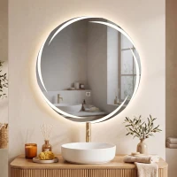 HOMCOM Espelho Redondo LED para Casa de Banho 60x60 cm de Parede com Antiembaciamento Memória 3 Temperaturas de Cor e Brilho Regulável(m-8)