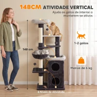 PawHut Árvore Arranhadora para Gatos 148 cm com Casota de 2 Níveis Camas Rede Postes em Sisal e Bolas Suspensas(m-4)
