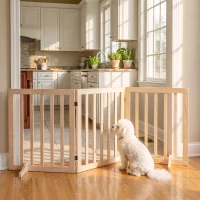 PawHut Barreira de Segurança Dobrável para Cães em Madeira, 3 Painéis, para Escadas e Portas, com 2 Pés de Apoio, 150x61 cm, Natural(m-2)