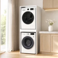 HOMCOM Dulap Compact pentru Mașină de Spălat și Uscător cu Suport Extensibil pentru Haine, Alb(m-8)