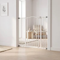 PawHut Barrière de sécurité pour chien extensible 74-100 cm fermeture automatique fixation par pression sans percer blanc(m-2)