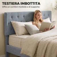 HOMCOM Struttura Letto Matrimoniale Imbottita con Testiera Trapuntata in Tessuto, Grigio(m-4)