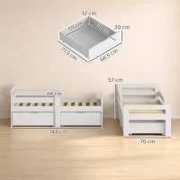 AIYAPLAY Wooden Kids Bed Frame with 2 Storage Drawers and Guard Rails for Ages 4-14, 144 x 76 x 57 cm (No Mattress), Grey(m-3)