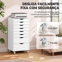 HOMCOM Bloco de Gavetas com 8 Gavetas e Rodas, Gaveteiro de Escritório, Suporte para Impressora, Branco(m-6)