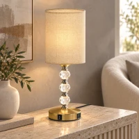 HOMCOM Bedside Lamp, Modern Crystal Decoration Table Lamp with PVC shade, USB A+C Charging Ports, Bulb Not Included, Gold Tone(m-14)