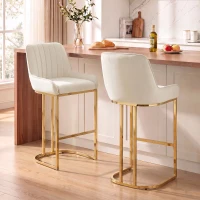 HOMCOM Bar Stools Set of 2 with Backrest, Footrest, Gold Electroplated Legs for Kitchen Island, Dining Room, Cream White(m-9)