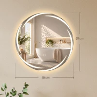 HOMCOM Espelho Redondo LED para Casa de Banho 60x60 cm de Parede com Antiembaciamento Memória 3 Temperaturas de Cor e Brilho Regulável(m-3)