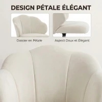 HOMCOM Chaise Bureau en Velours, Chaise Coiffeuse avec Dossier en Pétale, Hauteur Réglable, Fonction Bascule, Crème(m-5)
