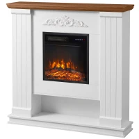 HOMCOM Elektrische haard met schouw en plank, 1800 W, vrijstaand, met instelbaar vlameffect en afstandsbediening(m-1)