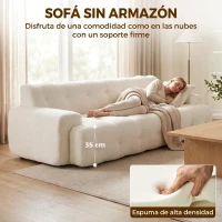 HOMCOM Sofá 3 Plazas de Chenilla sin Armazón con Asiento Profundo y Diseño Capitoné Blanco Crema(m-5)