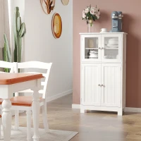 kleankin  Free Standing Bathroom Storage Cabinet, Floor Cupboard with Tempered Glass Doors and Adjustable Shelf, Living room Organizer, White(m-11)