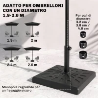 Outsunny Base per Ombrellone di 19kg e 51x51x32 cm in Resina e Acciaio per Pali Ø32mm, Ø38mm e Ø48mm, Nero(m-4)