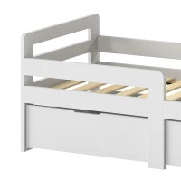 AIYAPLAY Wooden Kids Bed Frame with 2 Storage Drawers and Guard Rails for Ages 4-14, 144 x 76 x 57 cm (No Mattress), Grey(m-10)