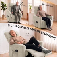 HOMCOM Relaxstoel met elektrische opstahulp, massage en warmte, chenille fauteuil met pocketvering, greige(m-4)