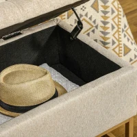 HOMCOM Banqueta con Almacenamiento Banco Rectangular Tapizado en Lino con Tapa Abatible y Patas de Acero 110x44x48 cm Beige(m-7)