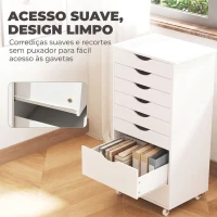 HOMCOM Bloco de Gavetas com 8 Gavetas e Rodas, Gaveteiro de Escritório, Suporte para Impressora, Branco(m-7)