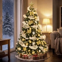 HOMCOM Albero di Natale 180cm con 200 Luci LED Bianco Caldo, 8 Modalità, 800 Rami Ignifughi, Palline, Nastri, Fiocchi(m-2)