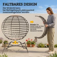Outsunny Papasansessel Gartenstuhl 2Korb-Stuhl mit Kissen oval Loungesessel Korb faltbar Balkon Terrasse Outdoor/Indoor Sandbraun Stahl 118 x 75 x 139 cm(m-6)