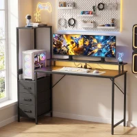 HOMCOM Bureau Gaming 147 x 47 cm, Éclairage RGB, Prises et Ports USB, Support pour Unité Centrale Réglable et Réversible, Noir(m-8)
