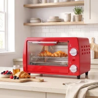 HOMCOM Mini cuptor electric 10L, 750W, cu temperatură reglabilă și timer, 36,5x26x22 cm, roșu(m-10)