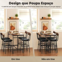 HOMCOM Conjunto de Mesa Alta de Bar com 4 Bancos, Assentos em PU com Encosto e Apoio para os Pés, Castanho(m-6)