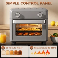 HOMCOM 10L Air Fryer Oven, Mini Oven, Grill, Roast, Bake, with Adjustable Temperature, Timer, 1000W, Grey(m-6)