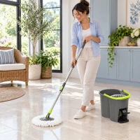 HOMCOM Juego de Fregona y Cubo con Escurridor 2 Compartimentos Cubo de 20 L 5 Mopas Microfibra Uso Seco y Húmedo Gris Oscuro(m-9)