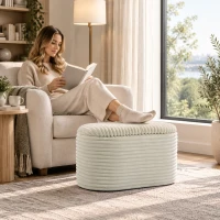HOMCOM 3-teiliges Stauraum-Pouf-Set aus Rippensamt für Wohnzimmer und Schlafzimmer, Creme(m-4)
