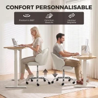 HOMCOM Chaise Bureau en Velours, Chaise Coiffeuse avec Dossier en Pétale, Hauteur Réglable, Fonction Bascule, Crème(m-4)