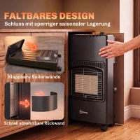 Outsunny Gas terrasverwarmer 1,5-4,2 kW inklapbaar met wielen, hoes, 3 warmtestanden en slang(m-7)