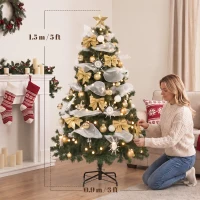 HOMCOM 5ft Pre-Lit Christmas Tree with 150 LED Lights, Artificial Xmas Tree with 8 Lighting Modes, 450 Tips, Remote, Green(m-3)