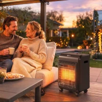 Outsunny Gas Heizstrahler Outdoor 1,5-4,2 kW Terrassenheizer mit Rollen 3 Leistungsstufen 50 cm Schlauch Druckregler(m-10)