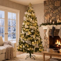 HOMCOM Árvore de Natal Artificial Pré-iluminada 230 cm com 250 Luzes LED, 8 Modos, 1136 Pontas, Comando à Distância, Verde(m-2)
