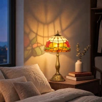 HOMCOM Tiffany Stained Glass Table Lamp, Handcrafted Artisan Lamp, Red, Ø25 x 45H cm, Zinc Alloy(m-6)
