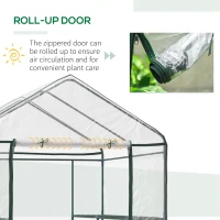 Outsunny Walk in Greenhouse with 3-Tier 8 Shelves, Green House with Hemmed Cover, Roll-up Zipped Door, Steel Frame, 143 x 143 x 195cm(m-6)