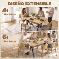 HOMCOM Mesa de Comedor Extensible 4-6 Personas Mesa de Cocina 130-170x80x76 cm Roble y Negro(m-4)