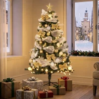 HOMCOM Albero di Natale 180cm con 200 Luci LED Bianco Caldo, 8 Modalità, 800 Rami Ignifughi, Palline, Nastri, Fiocchi(m-4)