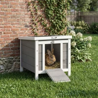 PawHut Conejera de Madera Exterior Jaula Caseta para Roedores Mascotas Pequeñas con Techo Asfáltico Se Puede Abrir y Rampa Antideslizante 42x51x43 cm Gris(m-9)