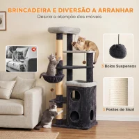 PawHut Árvore Arranhadora para Gatos 148 cm com Casota de 2 Níveis Camas Rede Postes em Sisal e Bolas Suspensas(m-7)