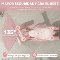 AIYAPLAY Bicicleta sin Pedales Limitado a 135° Asiento Ajustable 4 Ruedas EVA con Luces para Niños y Niñas de 1 a 2 Años Rosa(m-5)