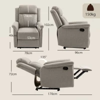 HOMCOM Poltrona Relax Reclinável até 135º com Apoio para os Pés Encosto Alto 78x96x102 cm Cinza(m-3)