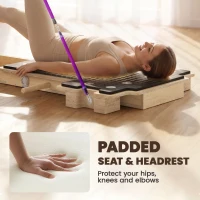 SPORTNOW Foldable Pilates Reformer Machine, Multifunctional Pilates Board and Multi-Grips for Home Gym, Natural Wood(m-5)