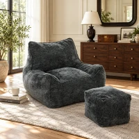 HOMCOM Cadeirão de Chão com Apoio para os Pés em Chenille sem Estrutura com Encosto Apoios de Braços Acolchoamento Espesso sem Montagem Cinza(m-8)