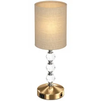 HOMCOM Bedside Lamp, Modern Crystal Decoration Table Lamp with PVC shade, USB A+C Charging Ports, Bulb Not Included, Gold Tone(m-15)