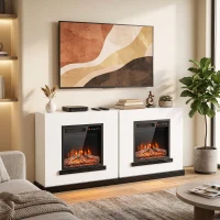HOMCOM Elektrokamin mit Heizung 3D-Flammeneffekt, elektrischer Kamin mit Kaminsims, 80 cm, Weiß(m-9)